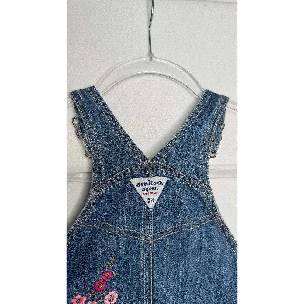 Y2K OshKosh B’gosh Denim Jumper Dress Floral Embroidered 12M